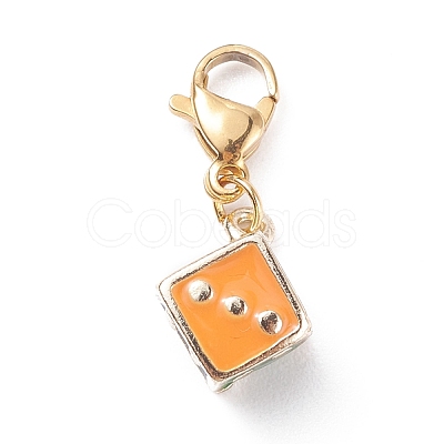 Alloy Enamel Dice Pendant Decoration HJEW-JM00633-1