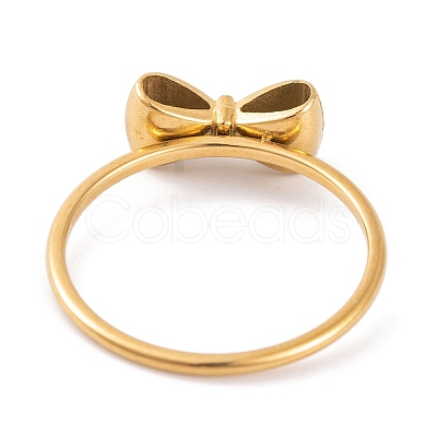 304 Stainless Steel Bowknot Finger Ring for Women RJEW-C086-01-G-1