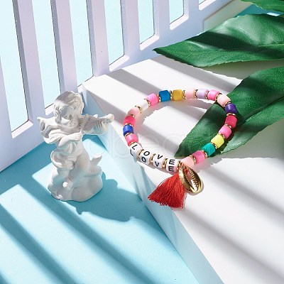 Word Love Beads Stretch Bracelet for Girl Women BJEW-JB07208-01-1