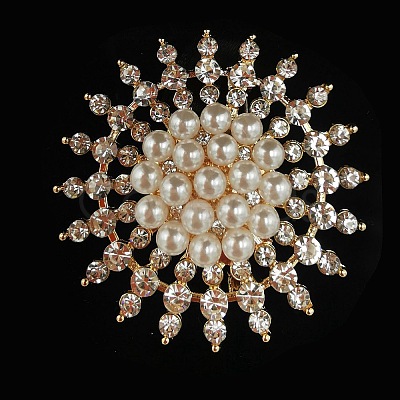 Imitation Pearl Alloy Flower Brooch PW-WG23175-01-1