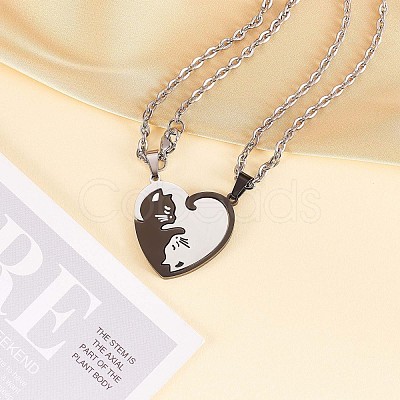 Two Tone Heart Puzzle Matching Necklaces Set JN1010A-1