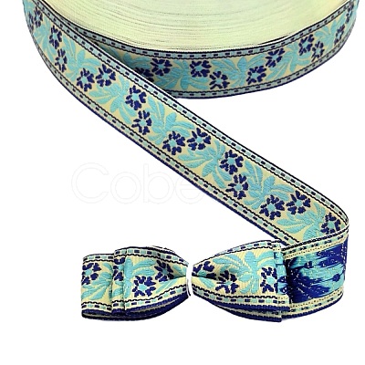 50 Yards Ethnic Style Polyester Flower Jacquard Ribbon for DIY Bowknot Making PW-WG64D4A-01-1