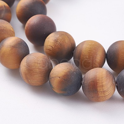 Frosted Natural Tiger Eye Round Bead Strands G-M064-14mm-02-1