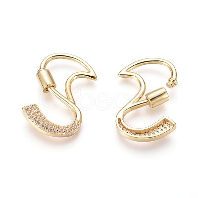 Brass Micro Pave Cubic Zirconia Screw Carabiner Lock Charms KK-I033-01G-S-1