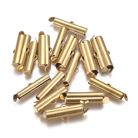 Brass Slide On End Clasp Tubes KK-TAC0003-04F-G-1