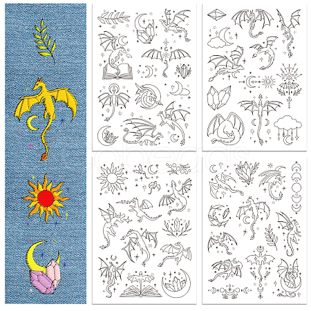 4 Sheets 11.6x8.2 Inch Stick and Stitch Embroidery Patterns DIY-WH0455-131-1