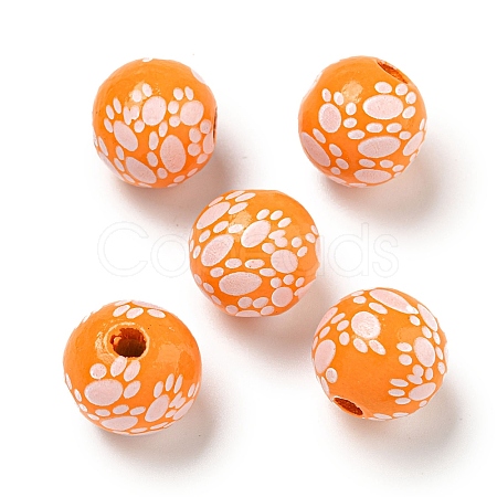 Printed Wood European Beads WOOD-G022-09F-1