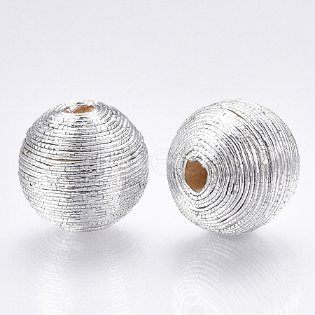Wood Beads Covered with Polyester Cord Wire X-WOVE-S117-16mm-06-1