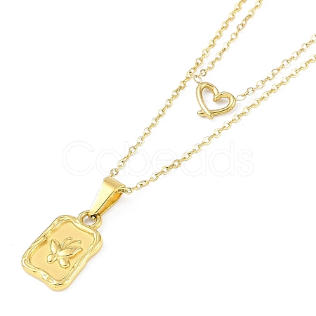 Ion Plating(IP) 304 Stainless Steel Double Layer Heart & Butterfly Pendant Necklaces for Women NJEW-K276-10G-1