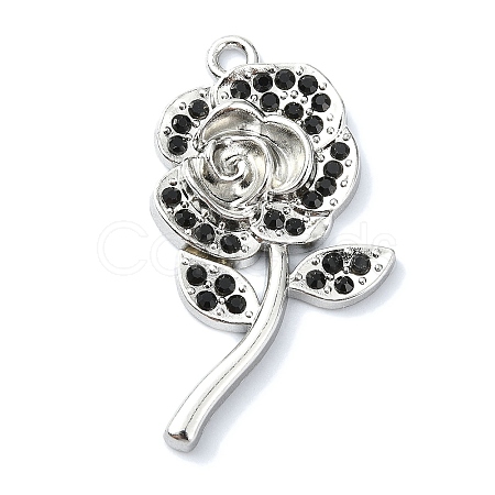 Rack Plating Alloy with Black Rhinestone Pendants FIND-Z051-01P-03-1