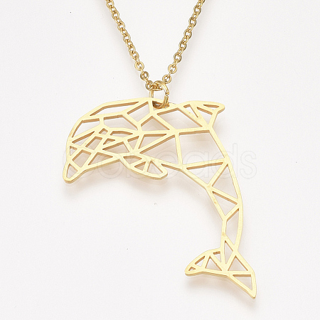 201 Stainless Steel Dolphin Pendant Necklaces NJEW-T009-JN073-2-45-1