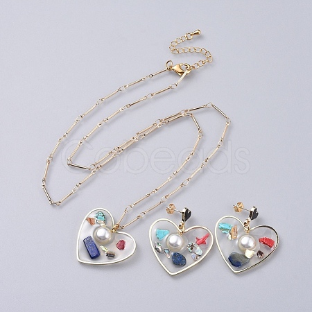 Epoxy Resin Dangle Earring & Pendant Necklace Jewelry Sets SJEW-JS01034-03-1
