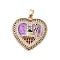 Rack Plating Brass Micro Pave Clear Cubic Zirconia Pendants, with Enamel, Long-Lasting Plated, Lead Free & Cadmium Free, Heart with Castle Charms, Violet, 28x27.5x4mm, Hole: 3.5x5mm