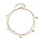 304 Stainless Steel Double Layer Chain Anklets, Enamel Style, with Golden Plated Heart Charms, Pink, 9-1/8 inch(23cm)