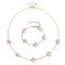 Plum Blossom Glass Links Necklace and Bracelet Sets, Brass Cable Chains Jewelry Sets for Women, Misty Rose, 7-1/8 inch(18cm)