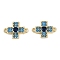 Brass Blue Cubic Zirconia Connector Charms, Cross Links, Real 18K Gold Plated, 13.5x9.5x3mm, Hole: 1.2mm