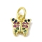 Real 18K Gold Plated Brass Pave Cubic Zirconia Pendants, with Jump Rings, Butterfly, Colorful, 8.5x8x1.5mm, Hole: 3mm