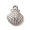 Anti-Tarnish 304 Stainless Steel Charms, Shell Shape Charm, Stainless Steel Color, 14x11.5x3.4mm, Hole: 2mm