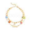 Constellation Alloy & Glass Seed Beads Double Layer Colorful Flower Anklets PW-WGA6E00-02-1