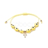 Brass Tiny Cross Charms Braided Beaded Bracelets for Women BJEW-JB08743-2