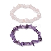 2Pcs 2 Style Natural Rose Quartz & Amethyst Chips Beaded Stretch Bracelets Set BJEW-JB11088-1