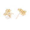 Cubic Zirconia Insect Stud Earrings with Acrylic Pearl EJEW-F282-28G-2