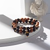 Natural Tourmaline & Wood Round Beads Stretch Bracelets Set BJEW-JB07165-03-2