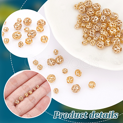 PandaHall Elite 60Pcs 3 Style Long-Lasting Hollowed Plated Brass Beads KK-PH0006-81-1