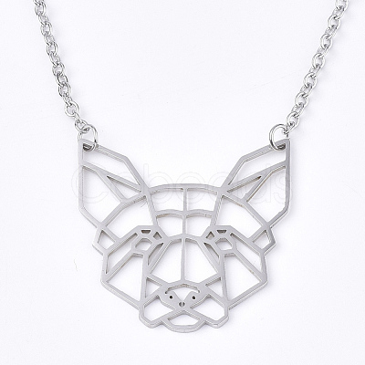 Non-Tarnish 201 Stainless Steel Puppy Pendant Necklaces NJEW-T009-JN046-1-40-1