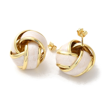 Real 18K Gold Plated Brass Enamel Stud Earrings for Women EJEW-M251-09G-07-1