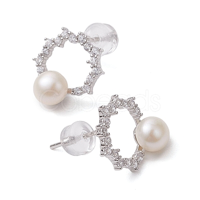 Natural Pearl Ear Studs EJEW-P286-31P-1