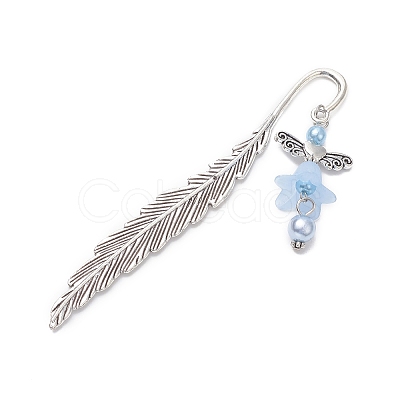 Acrylic Flower Angel Bookmark with Imitation Pearl AJEW-JK00225-1