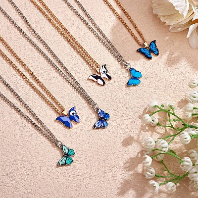 6Pcs Butterfly Pendant Necklaces for Women JN1065A-1