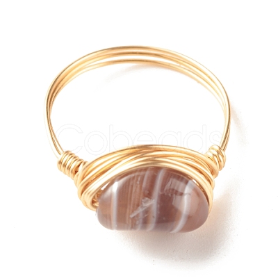 Natural Botswana Agate Oval Finger Rings RJEW-JR00441-04-1