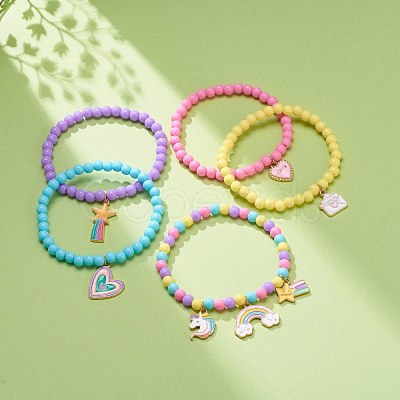 5Pcs 5 Style Candy Color Acrylic Round Beaded Stretch Bracelets Set BJEW-JB08675-1