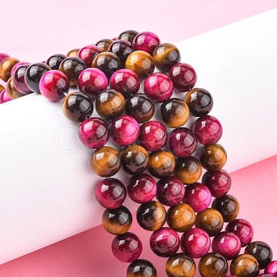 Natural Rose Tiger Eye(Dyed & Heated) and Yellow Tiger Eye(Dyed & Heated) Beads Strands G-G101-8mm-1-1