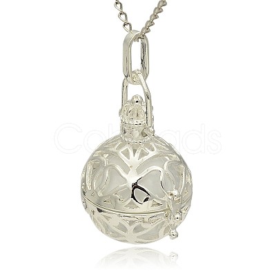 Silver Color Plated Brass Hollow Round Cage Pendants KK-J240-07S-1