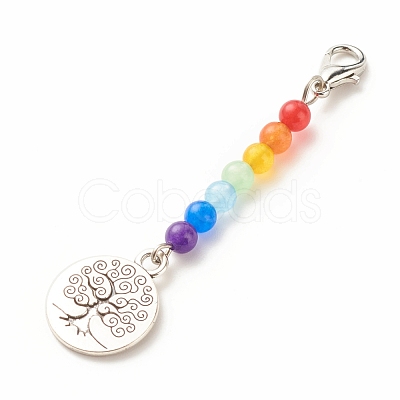 Chakra Theme Natural & Dyed Malaysia Jade Beaded Pendant Decorations HJEW-JM00641-1