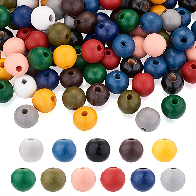 220Pcs 11 Colors Painted Natural Wood European Beads WOOD-TA0001-54-1