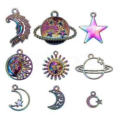 18Pcs 9 Style Rainbow Color Alloy Pendants FIND-LS0001-18MC-1