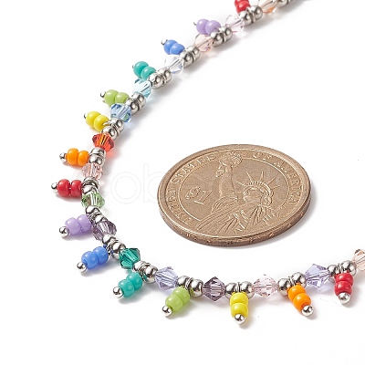 Glass Seed Beaded Charms Necklace for Women NJEW-JN04189-1