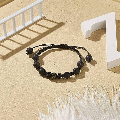 Natural Dyed & Heated Black Agate Round Braided Bead Bracelet BJEW-JB09184-1