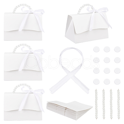 Wedding Paper Candy Gift Packaging Boxes with Polyester Ribbon and PVC Bead Chain CON-WH0089-68-1