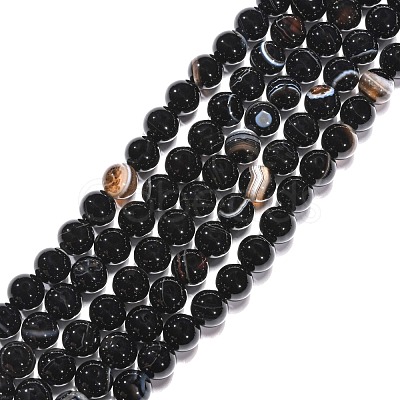 Natural Black Agate Beads Strands G-G391-8mm-01-1