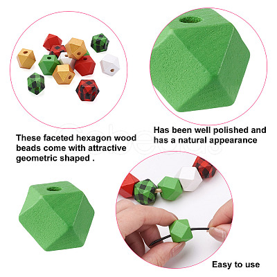 Beadthoven 120Pcs 6 Style Polygon Painted Natural Wood Beads WOOD-BT0001-11-1