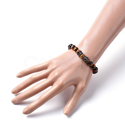 Natural Tiger Eye Stretch Beaded Bracelets BJEW-JB05175-02-1