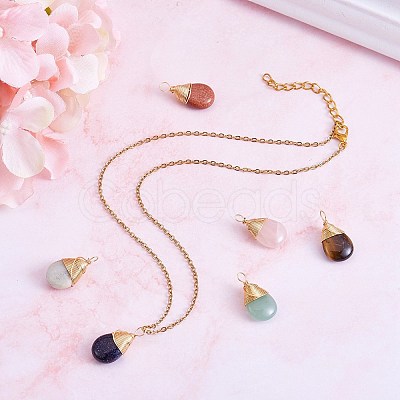 6Pcs 6 Styles Natural & Synthetic Gemstone Brass Pendants G-SZ0002-11-1