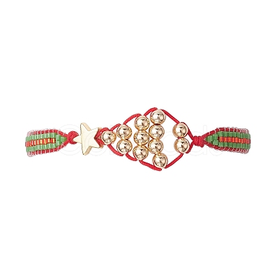 Christmas Tree Brass & MIYUKI Glass Seed Beads Braided Bead Bracelets BJEW-MZ00089-1