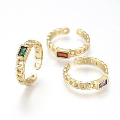 Brass Micro Pave Cubic Zirconia Cuff Rings RJEW-K232-14G-M-1