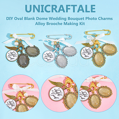 DIY Oval Blank Dome Wedding Bouquet Photo Charms Alloy Brooche Making Kit JEWB-AB00030-1